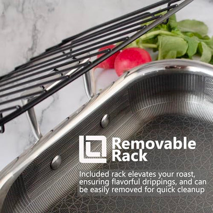 LIVWELL DiamondClad 12 X 14- Inch Hybrid Nonstick Roasting Pan with Rack | Stainless Steel, PFOA & PFAS-Free | Oven, Dishwasher & Metal Utensil Safe