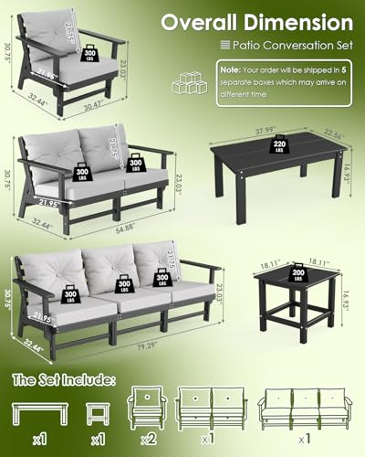 GREENVINES 9 Piece Patio Conversation Set, HDPE All Weather Couches, Black