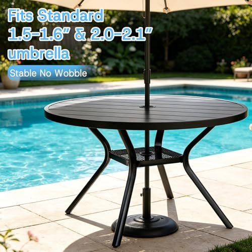 bigget 5 Piece Patio Dining Set for 4, Round Patio Table with Umbrella Hole and Highback Swivel Chairs 450LBS, All Weather Durable Sturdy Powder-Coate 4 Person Outdoor Dining Set for Outside, Grey