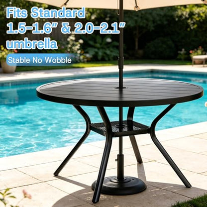 bigget 5 Piece Patio Dining Set for 4, Round Patio Table with Umbrella Hole and Highback Swivel Chairs 450LBS, All Weather Durable Sturdy Powder-Coate 4 Person Outdoor Dining Set for Outside, Grey