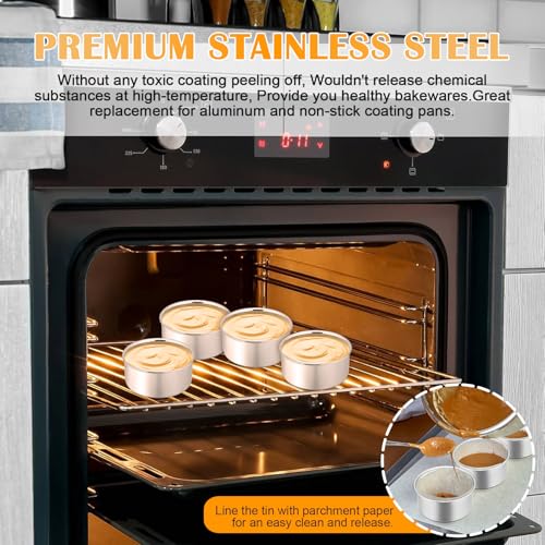 P&P CHEF Cake Pan Set of 4, Stainless Steel Baking Round Cake Pans Tins Bakeware for Birthday Wedding, Leak-proof & Easy Clean, Mirror Finish & Easy Releasing, 4 Inch