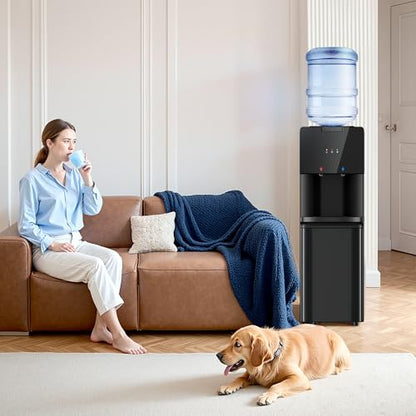 Manastin Water Dispenser with Hot & Cold Water, Top Loading Water Cooler for 3 or 5 Gallon Bottles with Child Safety Lock, Ideal for Kitchens, Offices,Solid Black