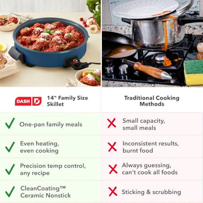 DASH Family Size Electric Skillet with Lid, 6-Quart Ceramic, Navy
