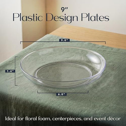 Royal Imports 9" Clear Plastic Saucer Plant Drip Tray, Low Pie Plate, Floral Flower Dish, Wedding, Party, Home and Holiday Decor, 6 Pack