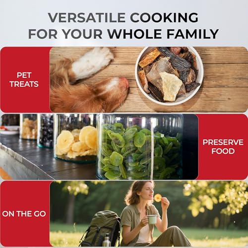 Rosewill Food Dehydrator | Powerful 400W Rear Fan Even-Drying System | 8 Full-Size Stainless Steel Trays | 95°-195° Temperature Control, 48H Timer, Keep Warm + Auto Shutoff | Jerky, Herbs, Meat