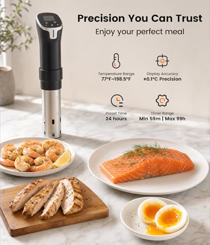 Sous Vide Cooker - 1100W Sous Vide Machine Immersion Circulator, 29 Preset Free Recipes & WiFi App Control, Fast Heating with Built-in Timer