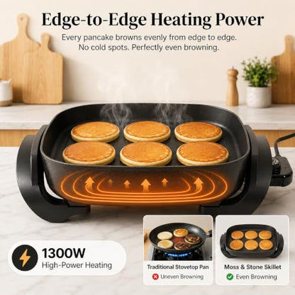 Moss & Stone Square Electric Skillet with Lid, 12-Inch Nonstick Frying Pan