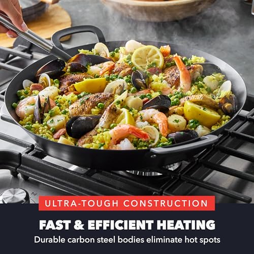 GreenPan x Bobby Flay 15” Carbon Steel Paella Pan, Pre-Seasoned, Nontoxic, PFAS-Free, Induction Compatible, Flat Bottom, Rice & Seafood Dishes, High Heat & Oven Safe Durable, Cast Iron Alternative