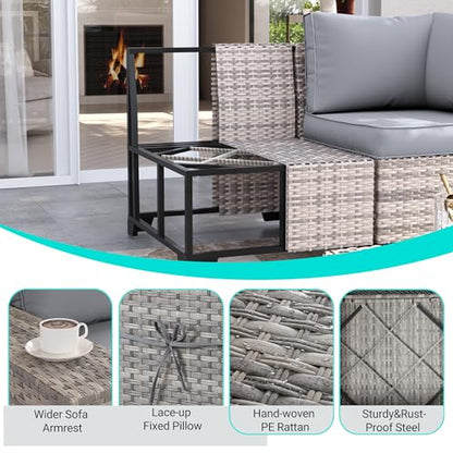 Muphyers 12-Piece Outdoor Patio Furniture Set Wicker Sectional Sofa Set, Patio Conversation Set with Thickened Cushions & Side Table for Patio, Garden, Backyard, Grey