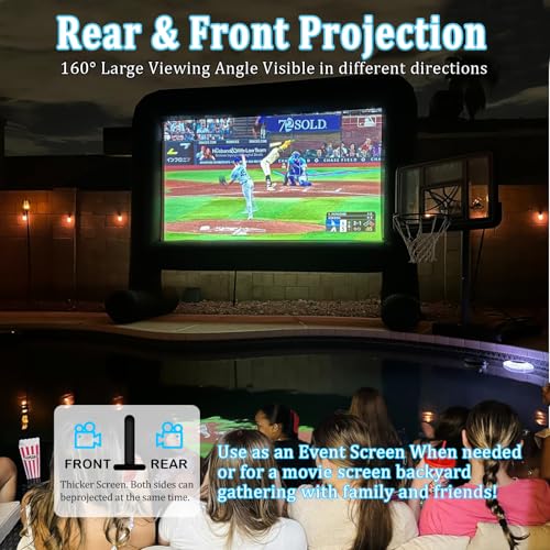 16FT Inflatable Movie Screen Outdoor, Blow up Projector Screen Support Front & Rear Projection for Backyard Outdoor Movie Night Barbecue Pool Party with Blower and Carry Bag