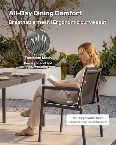 Oasbira Outdoor Dining Set, 7 Piece Aluminum Patio Table and Chairs Set, All Weather Patio Dining Furniture Set with Umbrella Hole for Backyard, Deck, Poolside (Charcoal)