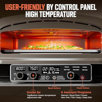 BIG HORN 14-Inch Indoor Pizza Oven, 850°F High-Heat Electric Countertop Pizza Oven for Restaurant-Style Artisan Pizza with Pizza Stone and Pizza Peel, PID Precision Temperature Control