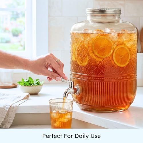 Godinger Drink Dispenser 2 Gallon, Large Glass Water Dispenser - (256oz) Clear