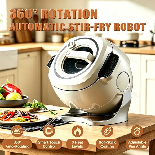 lilishangmao Automatic Stir Fry Machine 2000W 6L – Smart Wok with 360° Rotating Non-Stick Pot, Auto Cooking Robot for Hands-Free Stir-Fry, Simmer, Soup, Stew, Tilting Pot Body