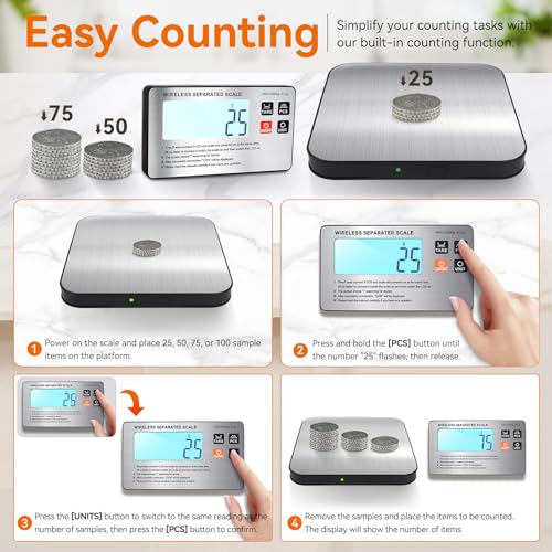 SHGMEET Food Scale- Wireless Separated, 33 lb Digital Kitchen Split Scales Weight Grams and Ounces for Baking Cooking and Meal Prep, LCD Display, 7 Units with Tare Function (Batteries Included)