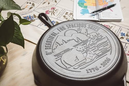 Lodge 12 Inch Cast Iron Skillet – Pre-Seasoned Frying Pan with Teardrop Handle – Oven, Stovetop, Grill & Campfire Use – Made in USA – Non-Toxic, Even-Heating Cookware – 250th Anniversary Logo