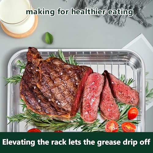 Stainless Steel Roasting Oven Pan: Roaster Pans With Rack & Handles 16.5 * 12.4 * 3 inches - Kitchen Baking Appliances for Turkey Chicken Beef - Kitchen Cookware Gifts for Women Homeowner