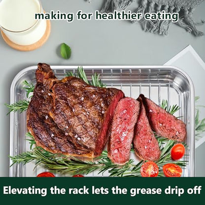 Stainless Steel Roasting Oven Pan: Roaster Pans With Rack & Handles 16.5 * 12.4 * 3 inches - Kitchen Baking Appliances for Turkey Chicken Beef - Kitchen Cookware Gifts for Women Homeowner