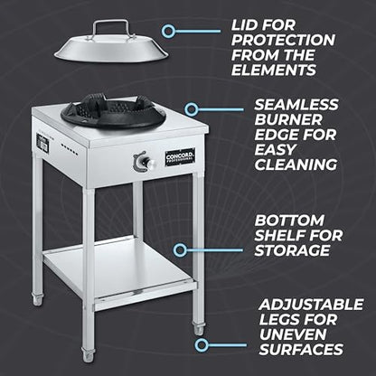 Concord Professional Vortex Burner Stainless Steel Commercial Wok Range Single Burner Outdoor Propane Stove. Great for Stir Fry, Outdoor Kitchen, Asian Cuisine