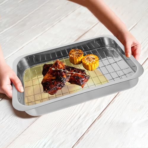 Cabilock 14-Inch Stainless Steel Roasting Pan with Rack – Deep Rectangular Baking Pan for Lasagna, Turkey & Chicken, Heavy-Duty Oven Roaster Tray, Warp-Resistant & Dishwasher Safe