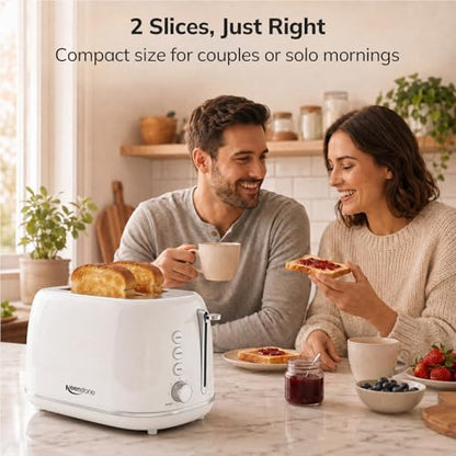 Keenstone 2 Slice Toaster, Retro Stainless Steel Kitchen Essentials, White