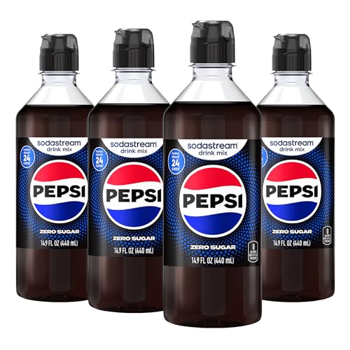 SodaStream Pepsi Zero Sugar Drink Mix, 4 Pack Cola Syrup for Sparkling Water Makers, Real Taste Pepsi Zero Syrup, Control Your Fizz with Soda Stream Flavors, 4 x 14.9 Fl Oz (440ml)