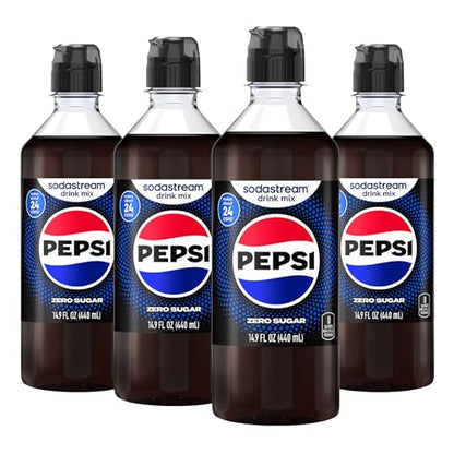 SodaStream Pepsi Zero Sugar Drink Mix, 4 Pack Cola Syrup for Sparkling Water Makers, Real Taste Pepsi Zero Syrup, Control Your Fizz with Soda Stream Flavors, 4 x 14.9 Fl Oz (440ml)