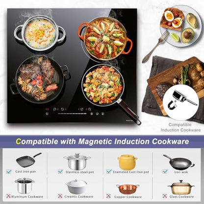 Noxton Induction Cooktop 4 Burners, 24 Inch Induction Stove Slide Control