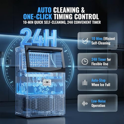 Nanori Commercial Ice Maker, 110LBS/24H with 33LBS Storage, Self-Cleaning