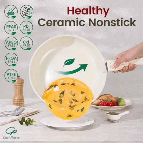 Chef Power Ceramic Nonstick Pots and Pans Set 19 Piece with Detachable Handle, Induction Dishwasher Oven Safe Cookware Set, RV Kitchen Set Removable Handle (Light Purple)