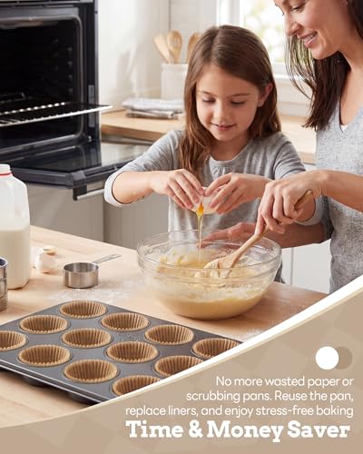 Bake Choice 2 Pack Muffin Pan for Baking, Standard Cupcake Pan includes 100 Natural Cupcake Liners, Muffin Tin Nonstick 12 Cup, Baking Pans Set, Carbon Steel Baking Supplies