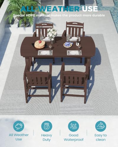 Ciokea HDPE Outdoor Dining Set of 4, Patio Table and Chairs Sets, Brown