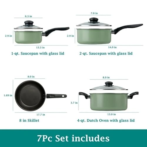 7 Piece Non Stick Aluminium Cookware Set - Pots, Pans with Even Heating, Perfect for Daily Cooking