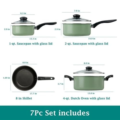 7 Piece Non Stick Aluminium Cookware Set - Pots, Pans with Even Heating, Perfect for Daily Cooking