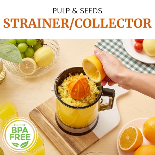 Elite Gourmet ETS047 BPA-Free 40-Watt Electric Citrus Juicer with 2 Cones, Compact, Large Volume, Pulp Control, Oranges, Lemons, Limes, Grapefruits with Easy Pour Spout, 1.2L, Black/Stainless Steel