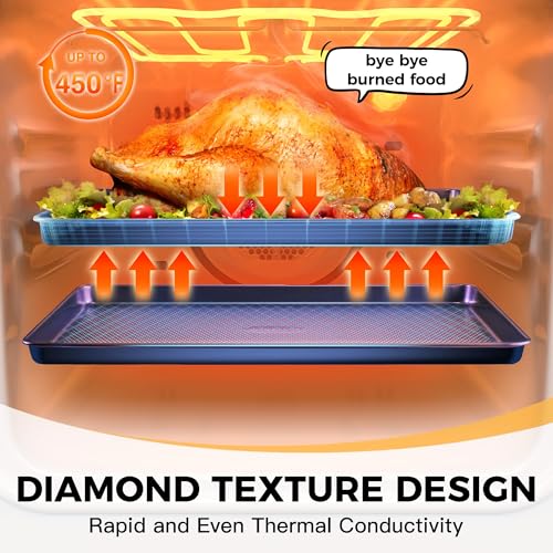 HONGBAKE 9-Piece Baking Pans Set Nonstick, Stackable Non Toxic Bakeware Sets with Diamond Texture, Oven Pan Set for Cooking, Includes Cookie Sheet with Rack, Cake Pan, Roasting Pan, Muffin Tin, Blue