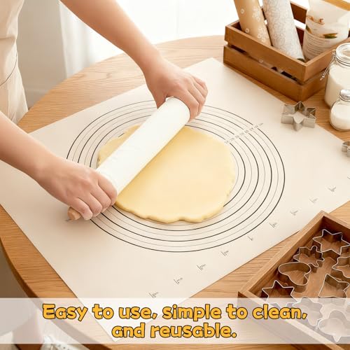 Set of 4 Large Cotton Pastry Mat, 25 X 20 Inch Heavy Cotton Canvas Cloth Pastry Mats, Pastry Cloth and Rolling Pin Cover Set, Rolling Pin Cover Sleeves for Dough Bread Pie Baking Kitchen Supplies