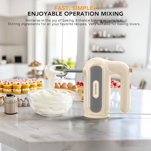 Hand Mixer Electric, 5-Speed Small Handheld Mixer, 2* (Dough Hooks & Beaters) Food Blender, Kitchen Blender for Baking, Cream, Cookies, 304 Dishwasher Safe