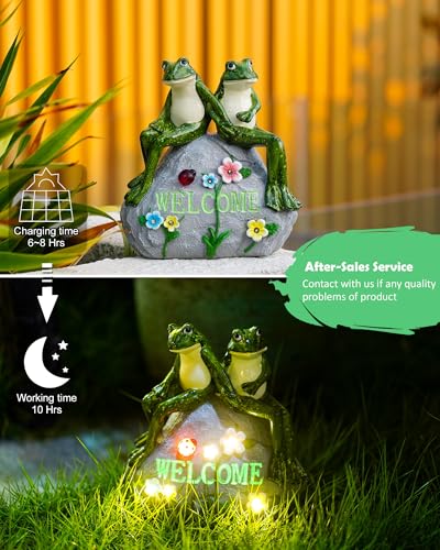 Nacome Solar Garden Outdoor Statues Frog with Succulent and 7 LED Lights - Lawn Decor for Patio, Balcony, Yard Ornament for Mom Grandma Women