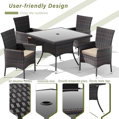 RTDTD 10 Pieces Outdoor Patio Dining Set,Patio Table and Chairs Rattan Outdoor Patio Furniture Set with Umbrella Hole,Dining Table Set for 8 with Chairs for Backyard,Garden and Kitchen,Brown