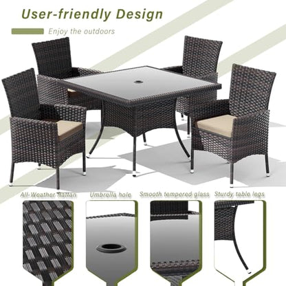 RTDTD 10 Pieces Outdoor Patio Dining Set,Patio Table and Chairs Rattan Outdoor Patio Furniture Set with Umbrella Hole,Dining Table Set for 8 with Chairs for Backyard,Garden and Kitchen,Brown