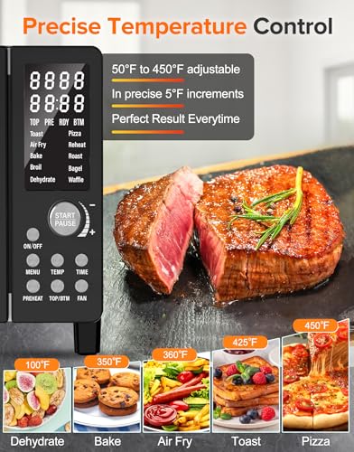 Nuwave Bravo Pro Smart Air Fryer Toaster Oven Combo, Airfryer Convection Oven Countertop, 10-in-1 Functions with Quicker & Even Crisp Technology, 1800W, 50-450°F, PFAS-Free, 21QT, Black