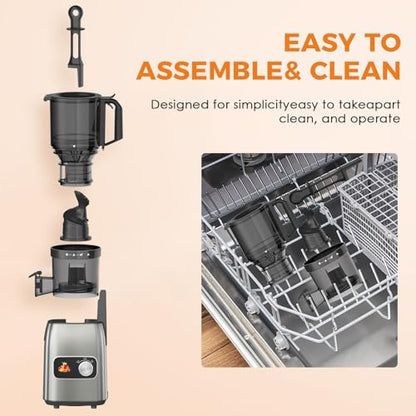 Cold Press Juicer, Slow Single Auger Juicer Machines for Fruits and Vegetables, Wide Feed Chute, Reverse Function, Easy to Clean, Quiet Home Juicer