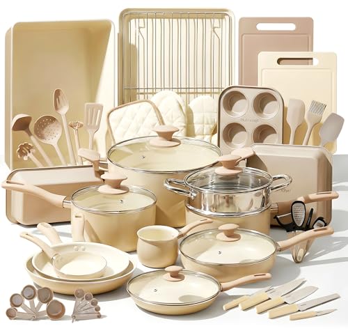 Nutrichef 54-Piece Marble Non-Stick Cookware and Bakeware Set, Professional Home Kitchen Collection with Multi-Sized Pots and Pans Set, and Heat-Resistant Tools