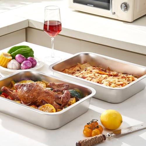 Lasagna Pan with Lid, 10.4x14x2.7 Inch Large Stainless Steel Nonstick Lasagna Baking Roasting Dishes Pan for Oven(M, 1 Pack)