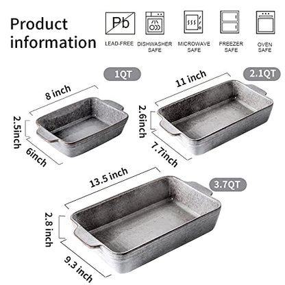 KOOV Bakeware Set, Ceramic Baking Dish Set, Rectangular Casserole Dish Set, Lasagna Pan, Baking Pans Set for Cooking, Cake Dinner, Kitchen, 9 x 13 Inches, Reactive Glaze 3-Piece, Variable Grey