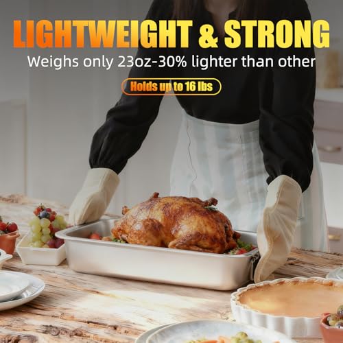 Stainless Steel Turkey Roasting Pan with Rack & Handles, Heavy Duty Food-Safe Turkey Pan Dishwasher Safe, Perfect for Cooking Turkey and Steak for Thanksgiving and Christmas (Standard)