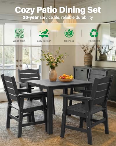 YEFU HIPS Outdoor Table and Chairs : Square Family-Friendly Patio Dining Sets - 5-Piece All-Weather Easy-Clean Outdoor Dining Set - Modern Furniture for Garden Deck Backyard Poolside（Grey）