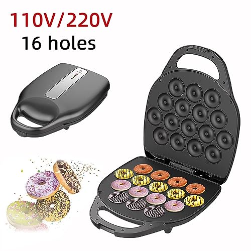 Mini donut maker, 1400w donut maker, can make 16 donuts, double-sided heating, non-stick pan, suitable for family gatherings, dessert making for couples, dessert shop black