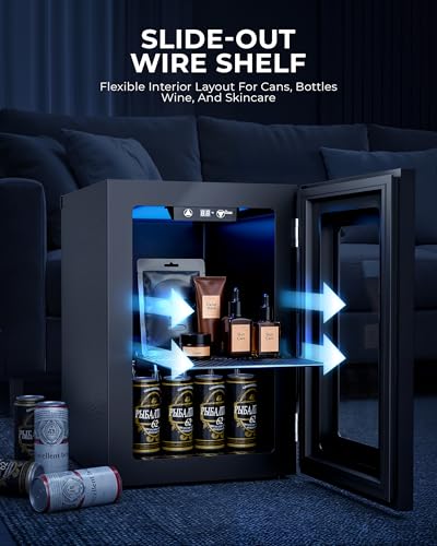 18L Beverage Refrigerator Cooler, 24-Can Mini Fridge with Glass Door